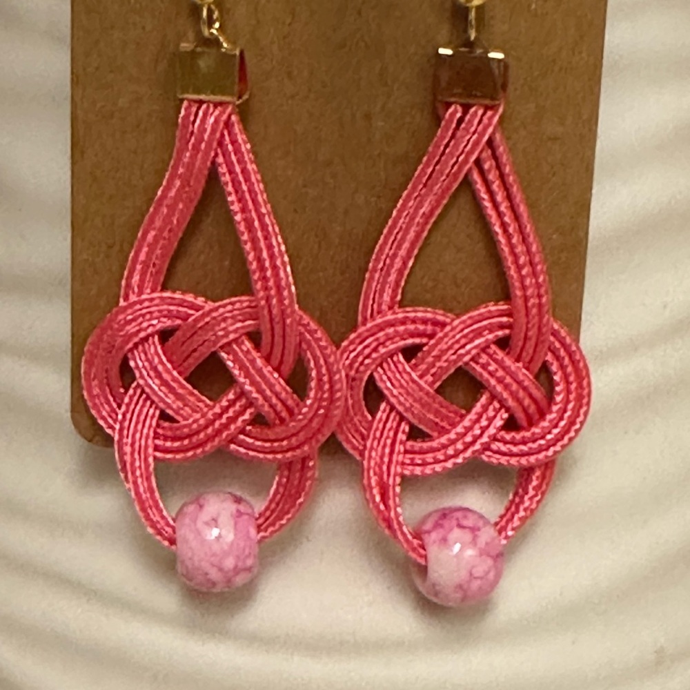 💕HOST PICK💕 Handcrafted Pink Celtic Knot Earrings with Bead Accent